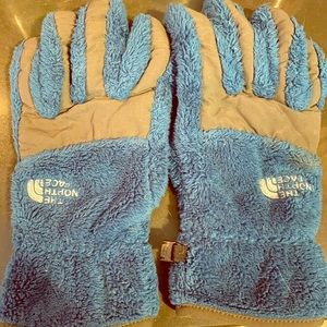 Northface fuzzy blue gloves